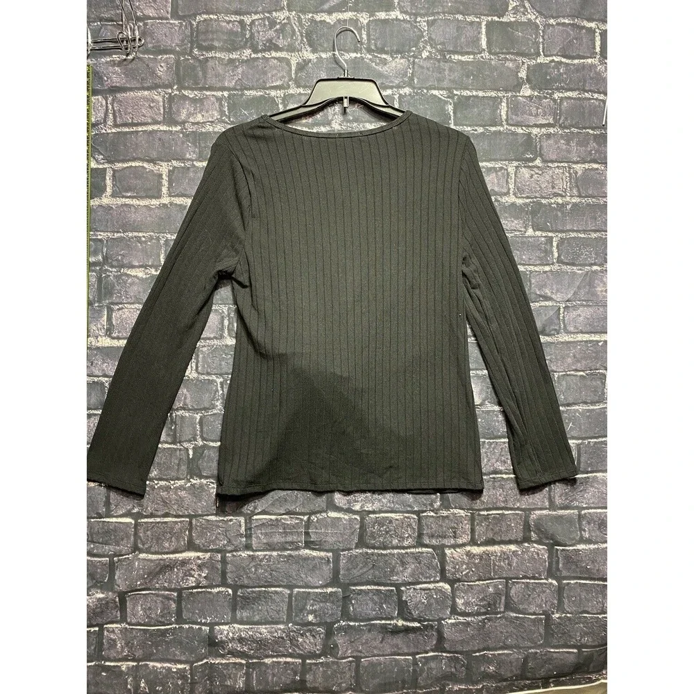 Umgee USA Sweater Top Womens Medium Black Ribbed‎ Side Tie Lightweight NWT